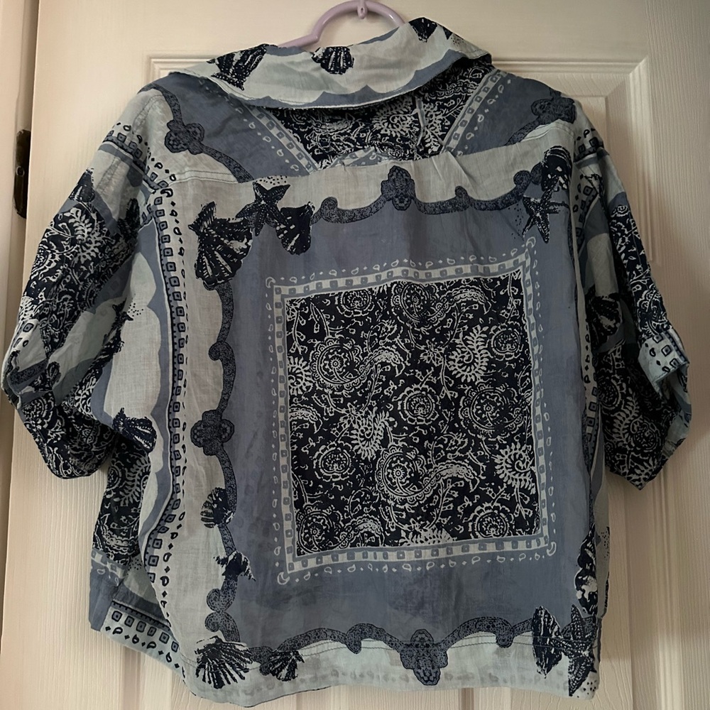 Free People Handkerchief Paisley Patchwork Button Down Blue Top Size Small NWOT - Picture 4 of 4